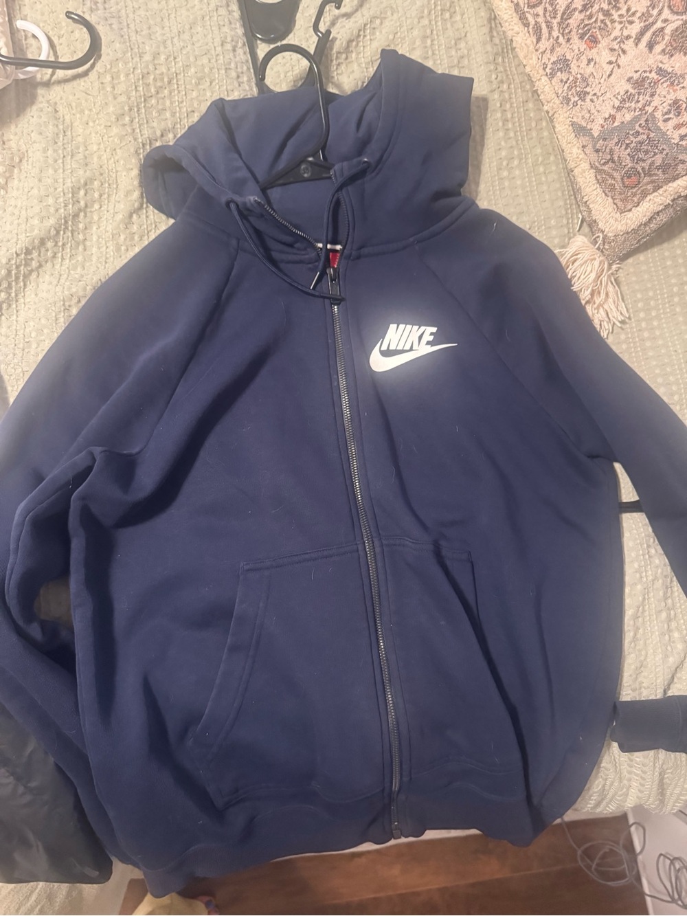 Nike Boys Navy Full-Zip Hoodie with White Logo